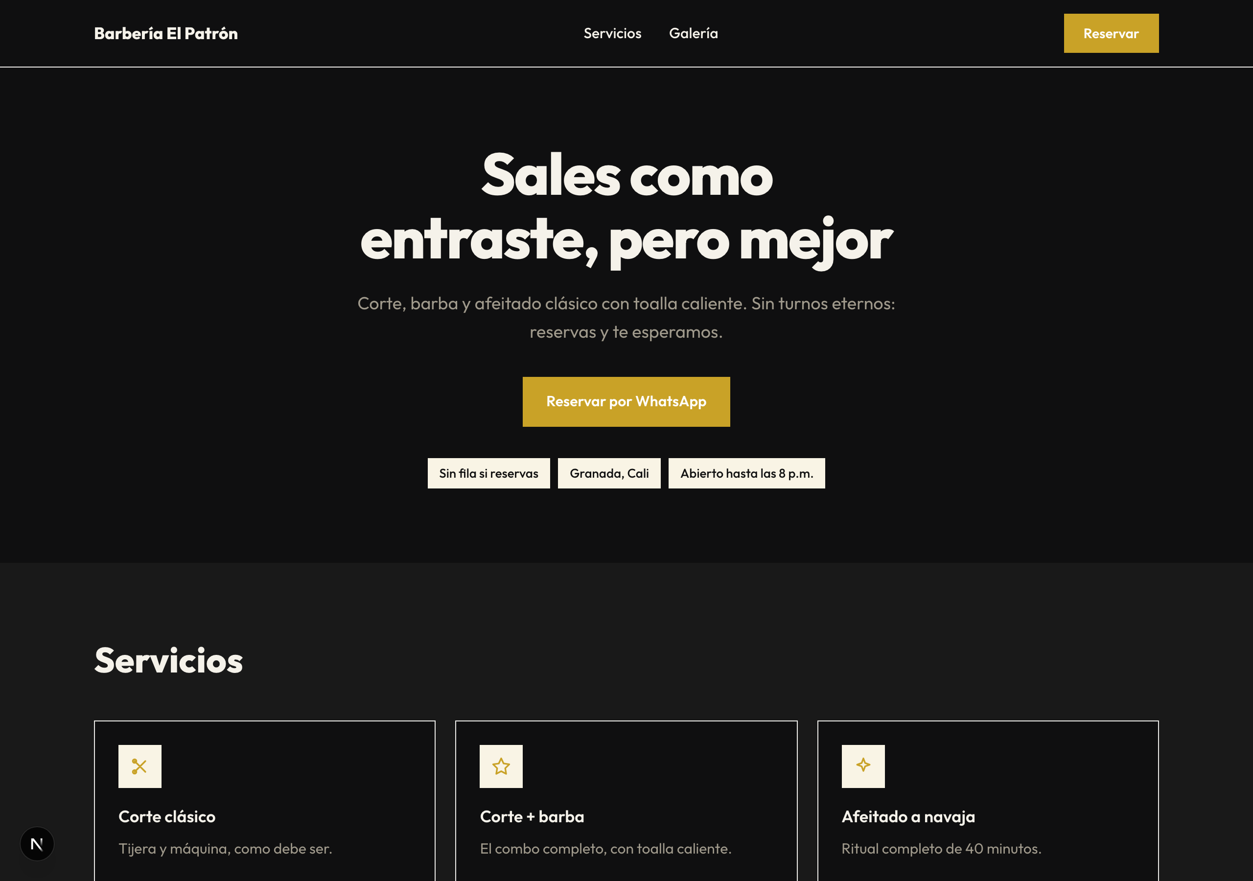 Página web de Barbería El Patrón