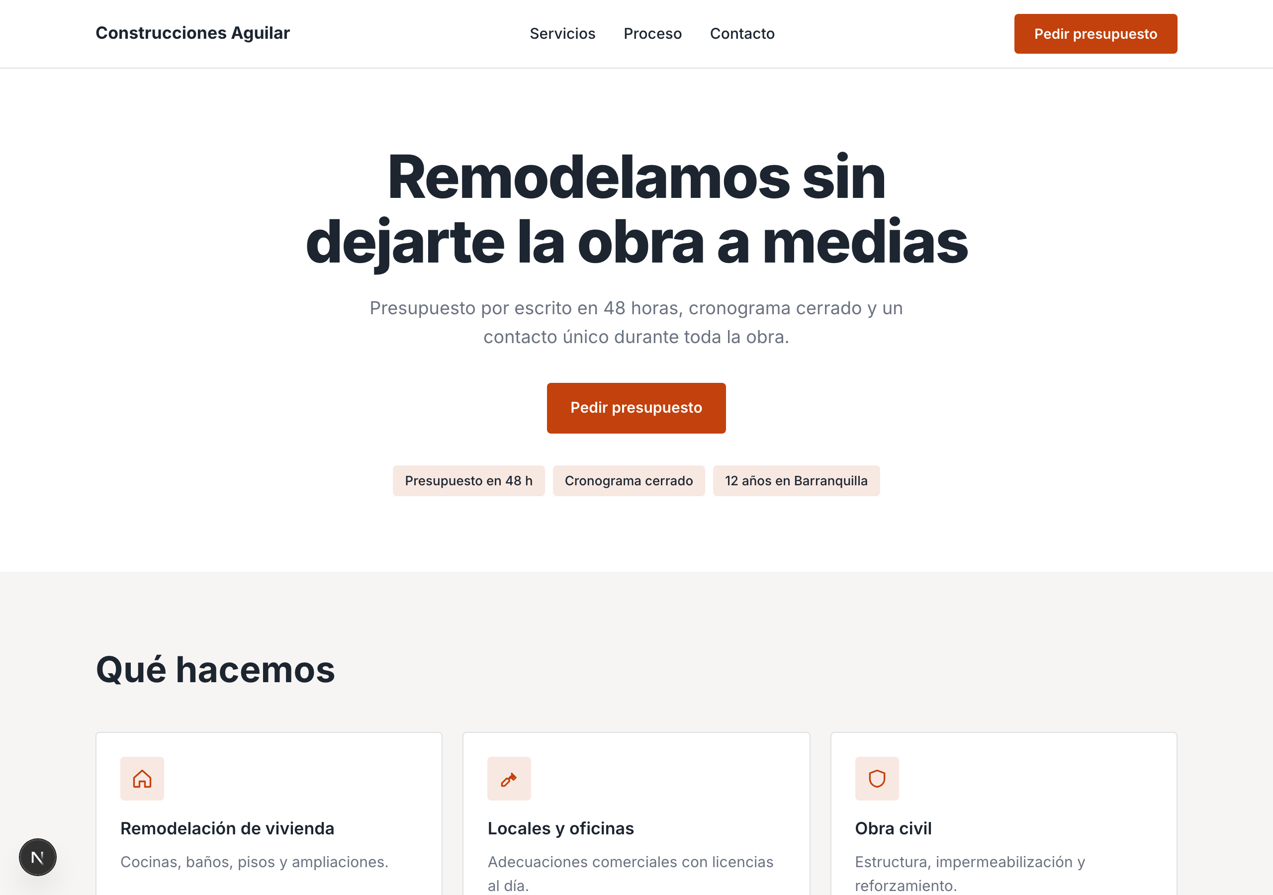 Página web de Construcciones Aguilar